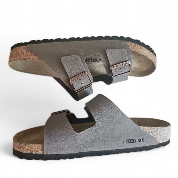 Birkenstock Arizona Soft Footbed Leather Sandals Sz 43 Taupe Double Strap NWOT - Picture 4 of 11